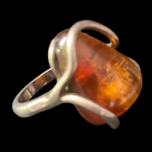 Vintage Sterling Silver Handmade Retro Modern Wrap Large Amber - Picture 3 of 7